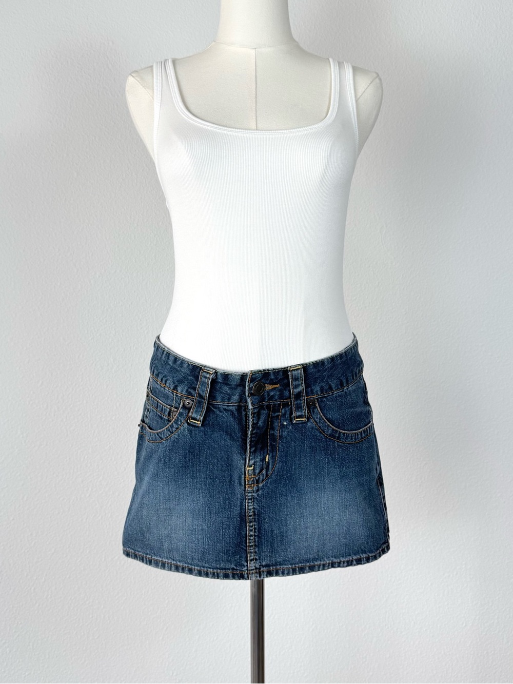 Vtg Y2K American Eagle Micro Mini Denim Skirt Low Rise Size 2